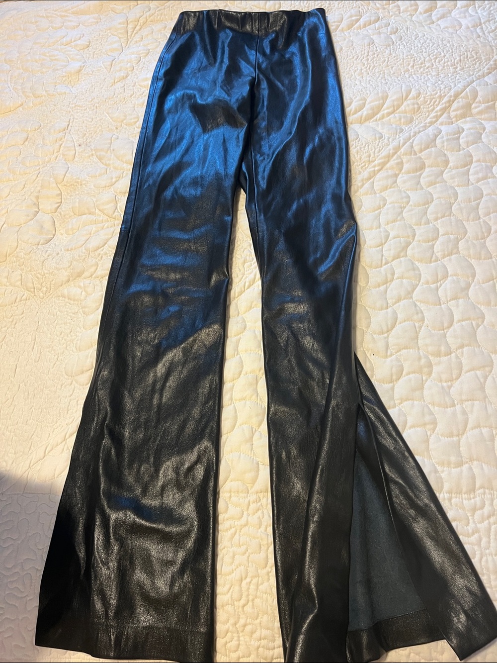 Alice + Olivia Black Faux Leather Flare Jeans